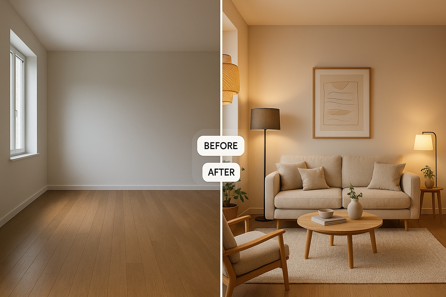 before after livingroom
